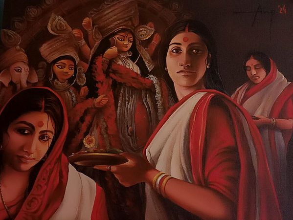 Goddess Durga With Her Devotees | Acrylic Painting On Canvas Board | By Arup Ratan Choudhury