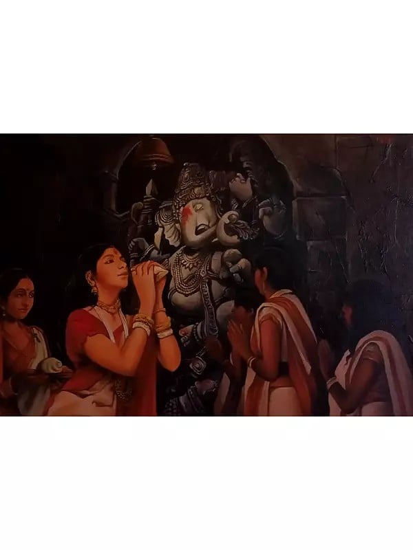 Lord Ganehsa Worship | Acrylic Painting On Canvas Board | By Arup Ratan Choudhury