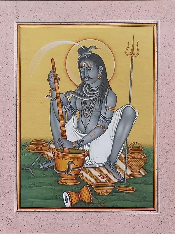 Shiva Making Bhang Painting | Water Color On Paper | By Sanjay Kumar Soni