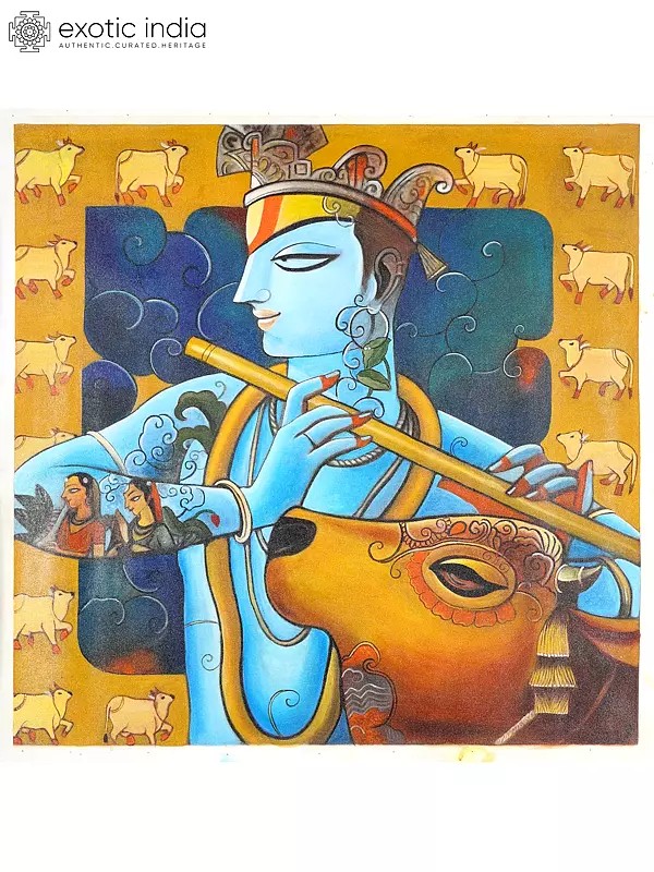 Lord Krishna with Cow | Oil Painting