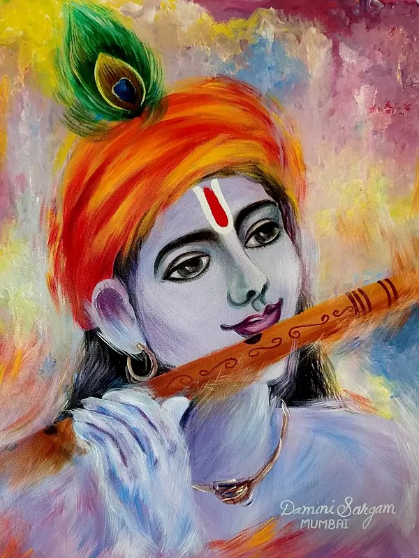 Krishna Playing Flute | Acrylic On Canvas | By Damini Sargam