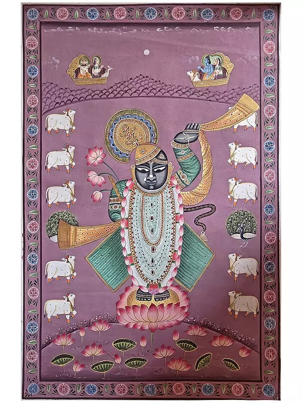 Lord Krishna As Shrinathji | Watercolor On Cotton | Pichwai Art