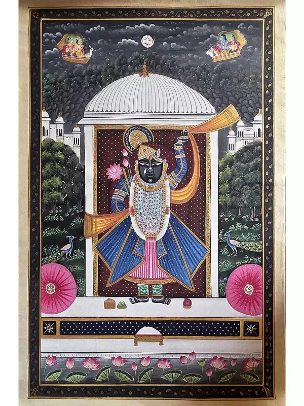 Standing Lord Shrinathji | Pichwai Art | Watercolor On Cotton