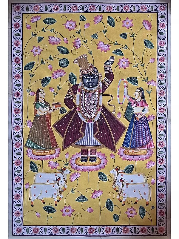 Lord Shrinathji Darshan Pichwai Painting | Watercolor On Cotton