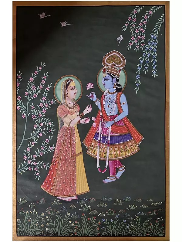 Lord Krishna With Radha | Watercolor On Cotton | Pichwai Art