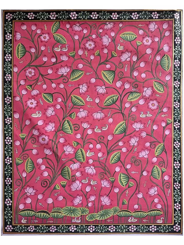 Lotus Flower Pichwai Painting | Watercolor On Cotton