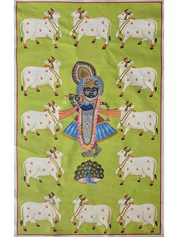 Traditional Pichwai Painting Of Shrinathji | Watercolor On Cotton