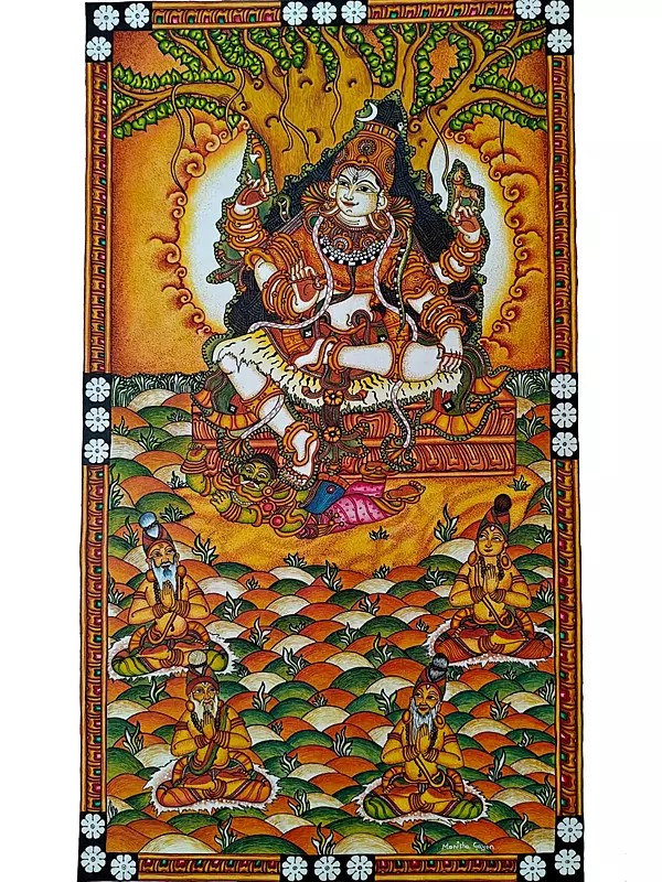 Lord Dakshinamurthy (A Form Of Shiva) | Acrylic On Canvas | Traditional Kerala Mural Art