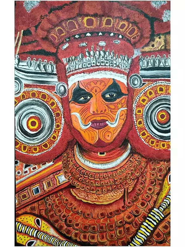 Traditional Mural Painting Of Theyyam | Acrylic On Canvas