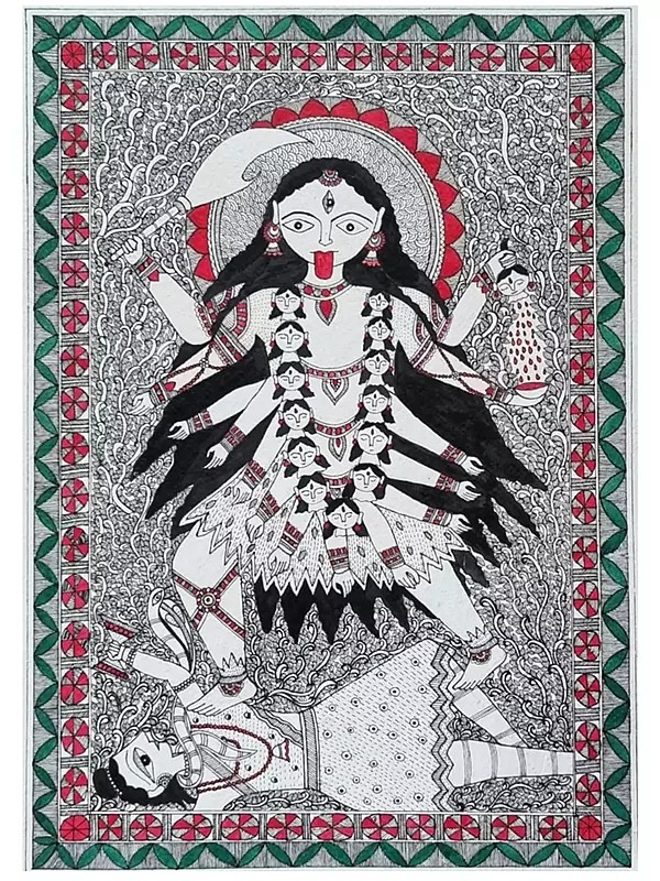 Goddess Mahakali Standing On Shiva | Acrylic On Handmade Paper | By Pallavi