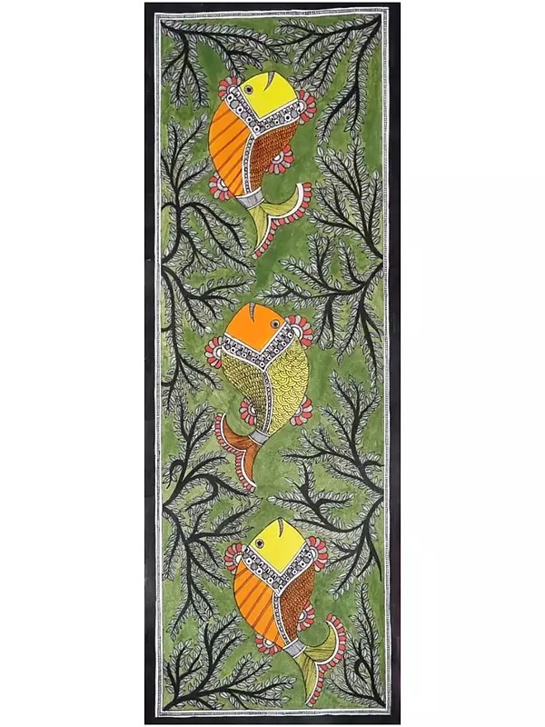 Matsya Nritya Madhubani Painting | Acrylic On Handmade Paper | By Pallavi