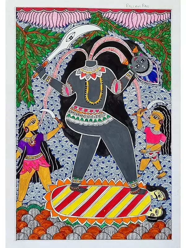 Chinnamasta Devi (Ten Mahavidyas) | Acrylic On Handmade Paper | By Pallavi