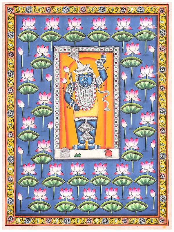 Sacred Shrinathji in Lotus Bloom | Pichwai Painting