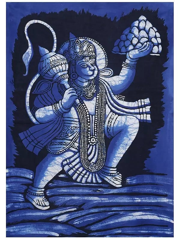 Lord Hanuman Carrying Mountain of Sanjeevani Herbs | Batik Painting