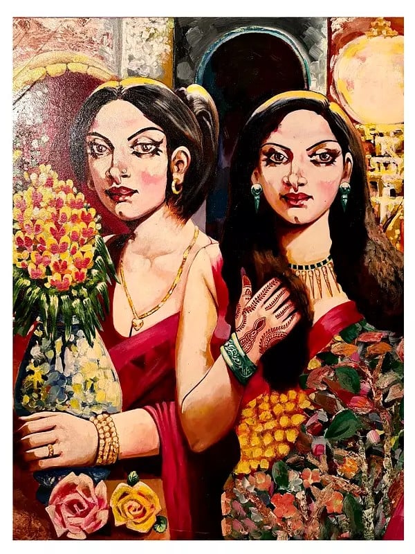 Awaiting Roses - The Sisters | Acrylic On Canvas | By Santanu