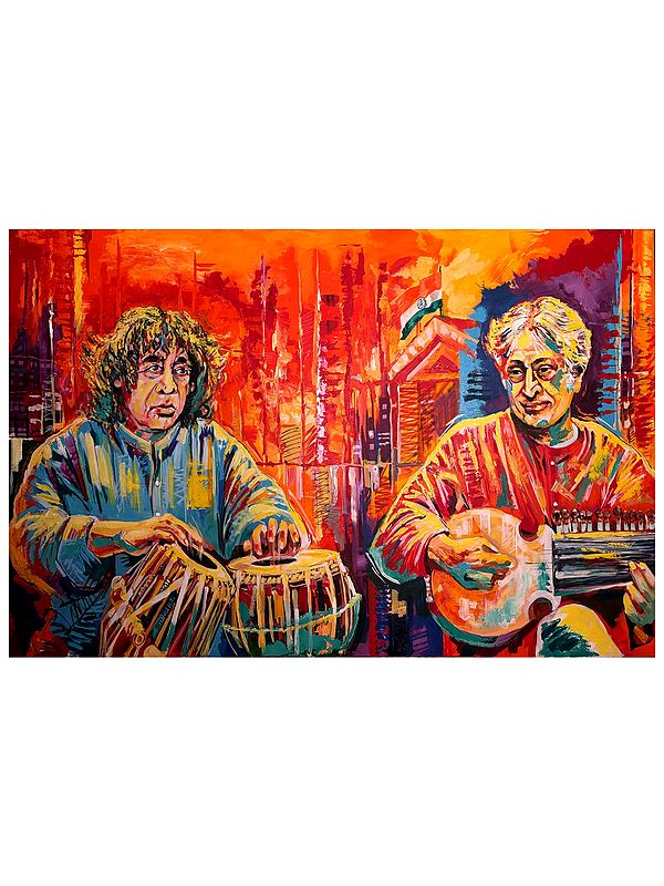 Jugalbandi Of Zakir Hussain Sahab | Acrylic On Canvas | By Santanu