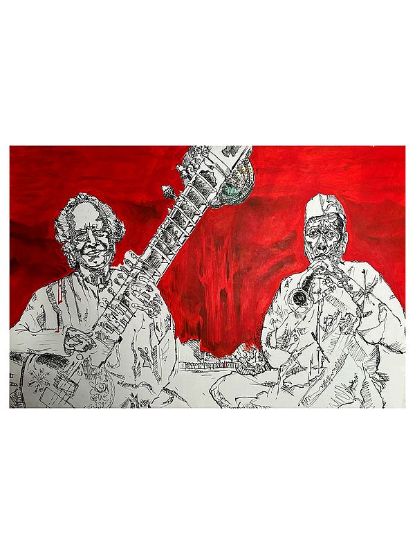 The Shehnai Vadaka Ustad Bismillah Khan Jugalbandi | Acrylic On Canvas | By Santanu