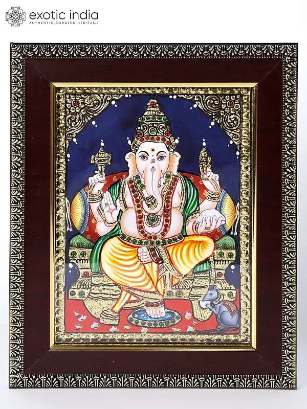 Lord Ganesha Tanjore Painting with Frame