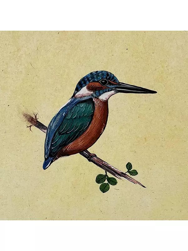 Kingfisher Bird | Watercolor & Stone Color On Handmade Sheet | By Mukesh Vijay
