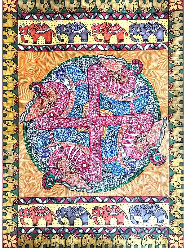 Madhubani Ganesha And Swastika Painting | Alcohol Markers And Fineliners On Paper | By Ruchi