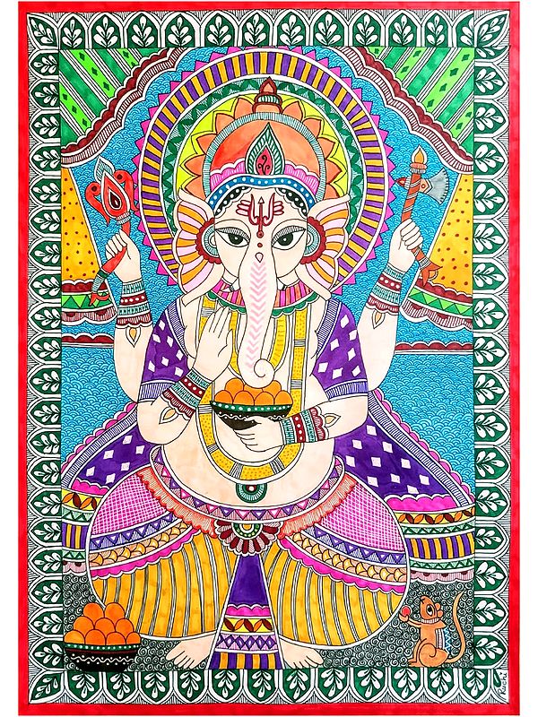 Madhubani Ganpati Maharaj Painting | Alcohol Markers And Fineliners On Paper | By Ruchi