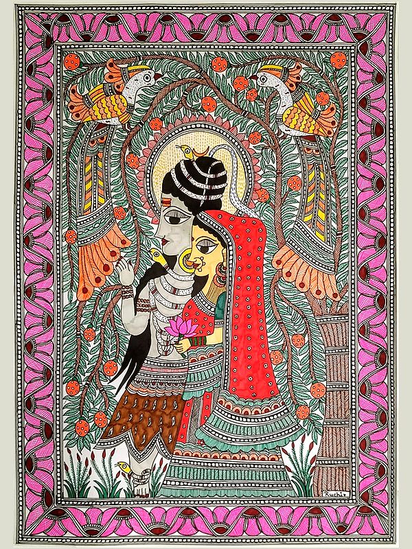 Madhubani Shiv Parvati Ji Painting | Alcohol Markers And Fineliners On Paper | By Ruchi