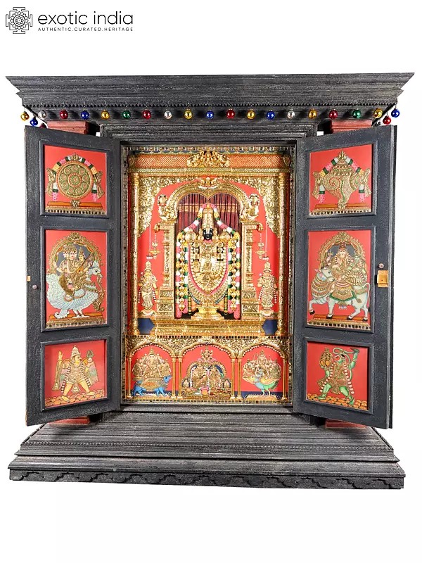 Huge Tanjore Mandapam of Lord Venkatesvara Balaji | Shipped by Sea Overseas | 24 Karat Gold