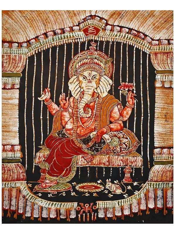 Lord Ganesha Seated on Throne | Batik Painting