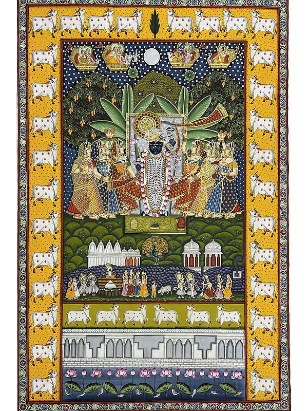 Lord Shrinathji Worshipped By Devotees | Natural Color On Cloth | By Dheeraj Munot