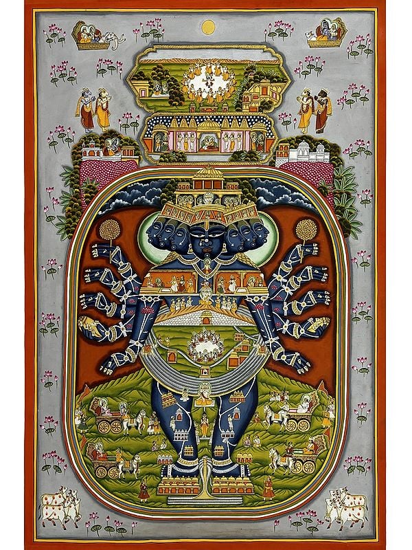 Virat Swaroop Of Lord Vishnu Pichwai Painting | Natural Color On Cloth | By Dheeraj Munot