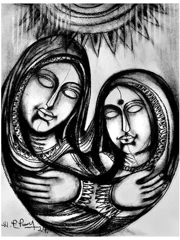 For Each Other | Charcoal On Paper | By N P Pandey