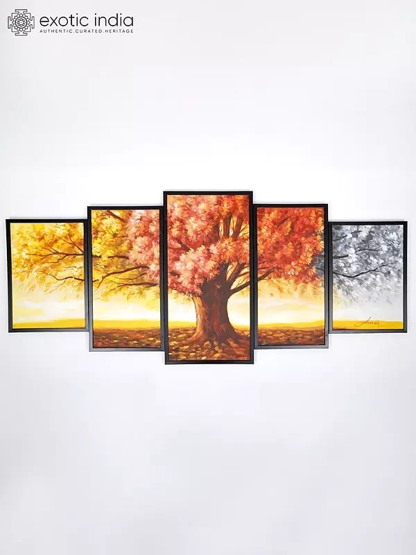 Set of Five Tree Paintings | Wall Decor Art | With Frame