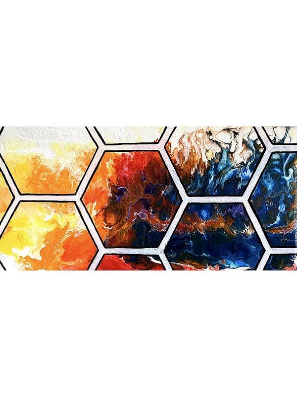 Colorful Abstract Art With Hexagon Shapes | Acrylic And Fluid On Canvas | By Garima Rathi