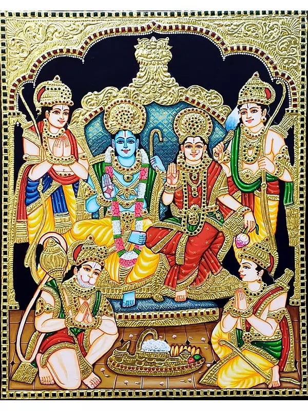 Lord Ram With Devotees - Ram Darbar | Tanjore Painting | Traditional Colors With Gold Work