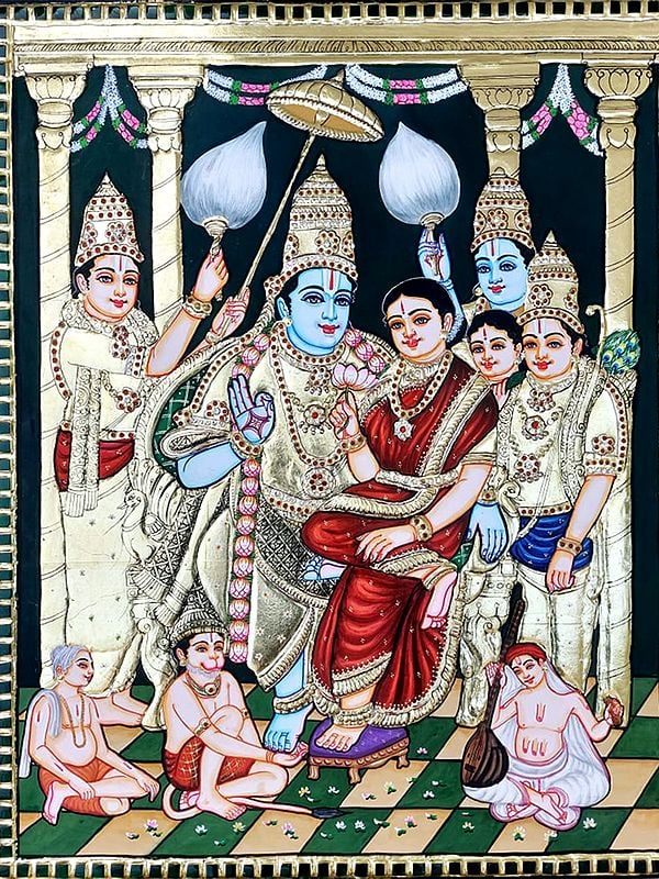 Ram Darbar - Lord Ram | Tanjore Painting | Traditional Colors With Gold Work