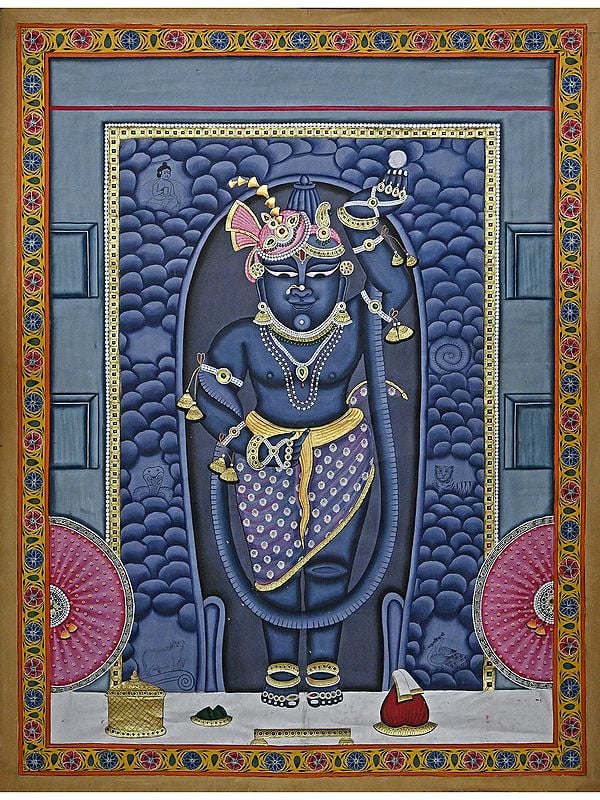 Standing Lord Shrinathji | Pichwai Painting | Stone Color On Cotton Cloth | By Narendra Kumar