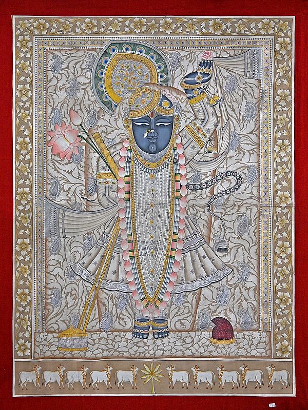 Shrinathji Swaroop | Pichwai Painting | Stone Color On Cotton Cloth | By Narendra Kumar