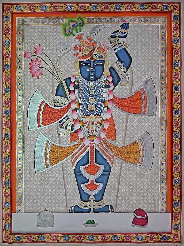 The Divine Shrinathji | Pichwai Painting | Stone Color On Cotton Cloth | By Narendra Kumar