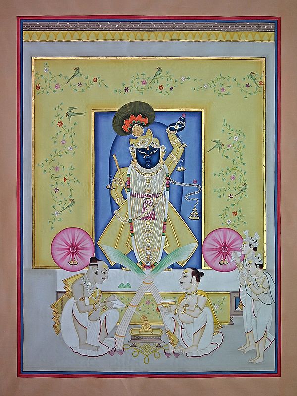 Jalabhishekam Of Shrinathji | Pichwai Painting | Stone Color On Cotton Cloth | By Narendra Kumar