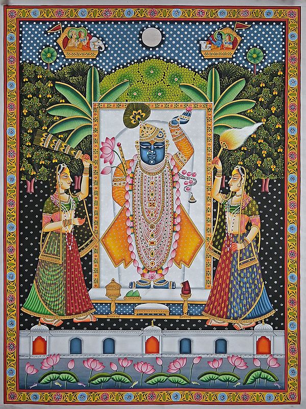 ShrinathJi With Gopis | Pichwai Painting | Stone Color On Cotton Cloth | By Narendra Kumar