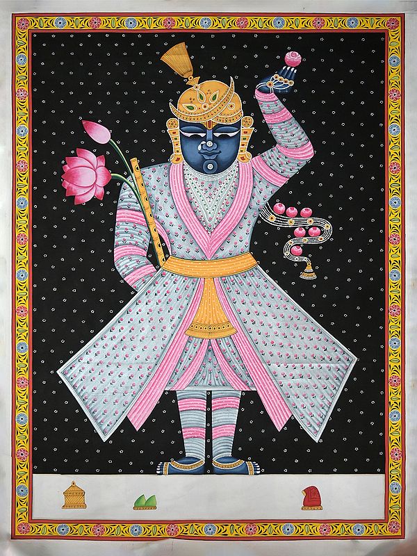 Smiling Shrinathji | Pichwai Painting | Stone Color On Cotton Cloth | By Narendra Kumar