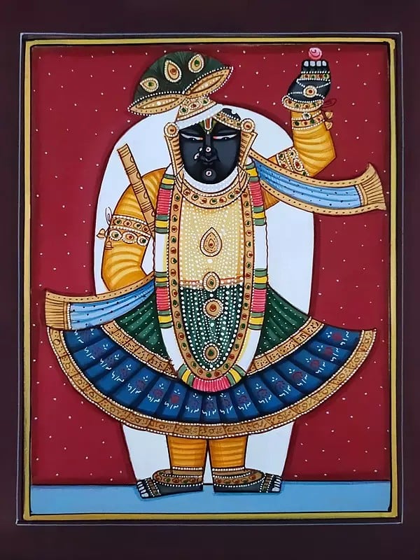 Standing Shrinathji | Pichwai Painting | Watercolor On Paper | By Babu Lal Sharma