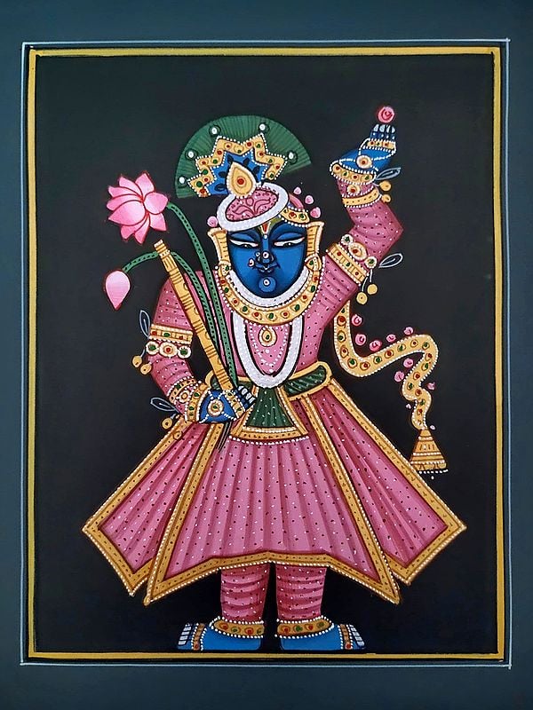 Standing Shrinathji With Charming Eyes | Pichwai Painting | Watercolor On Paper | By Babu Lal Sharma