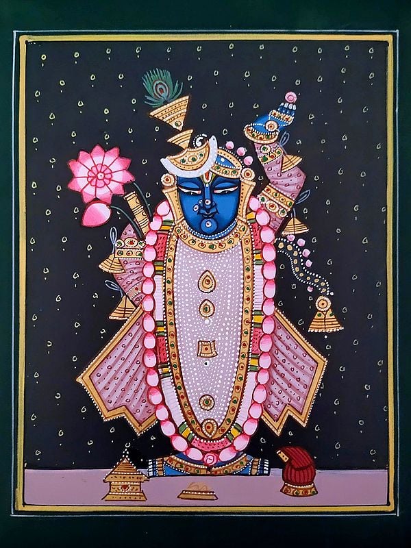 Shrinathji With Morpankh | Pichwai Painting | Watercolor On Paper | By Babu Lal Sharma