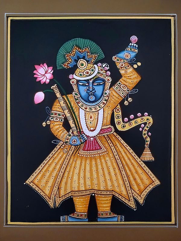 Shrinathji With Beautiful Dress Up | Pichwai Painting | Watercolor On Paper | By Babu Lal Sharma