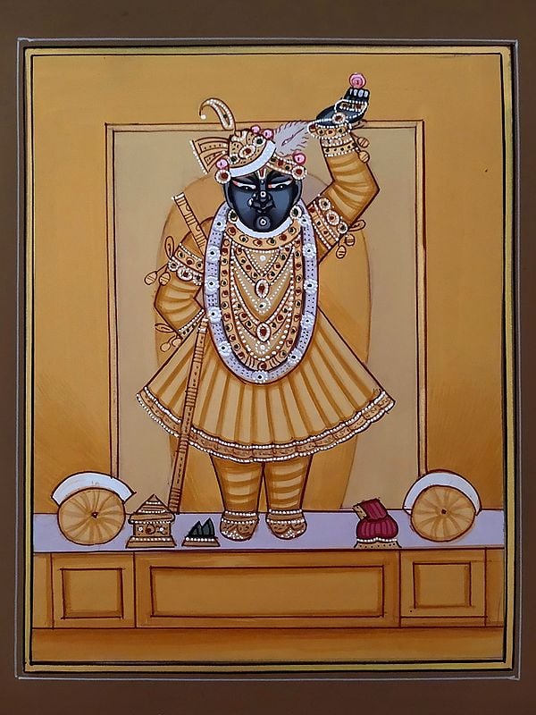 Shrinathji Standing On Asana | Pichwai Painting | Watercolor On Paper | By Babu Lal Sharma