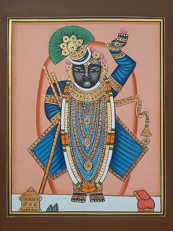 Handmade Painting Of Shrinathji | Pichwai Painting | Watercolor On Paper | By Babu Lal Sharma