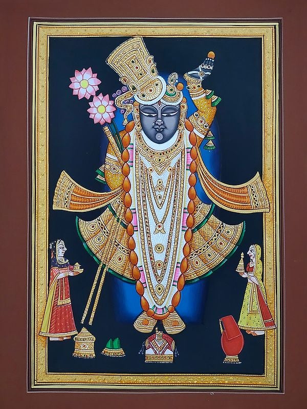 Lord Shrinathji And Gopis | Pichwai Painting | Watercolor On Paper | By Babu Lal Sharma