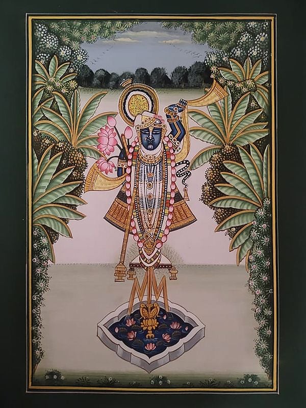 Lord Shrinathji Under The Tree | Pichwai Painting | Watercolor On Paper | By Babu Lal Sharma