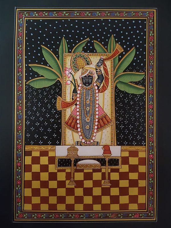 Adorable Lord Krishna As Shrinathji | Pichwai Painting | Watercolor On Paper | By Babu Lal Sharma